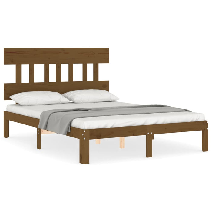 Bed Frame with Headboard Honey Brown Solid Wood 140 cm