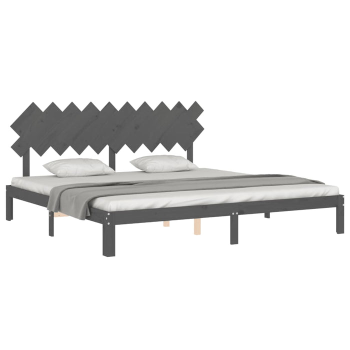 Bed Frame with Headboard Grey Solid Wood 200 cm