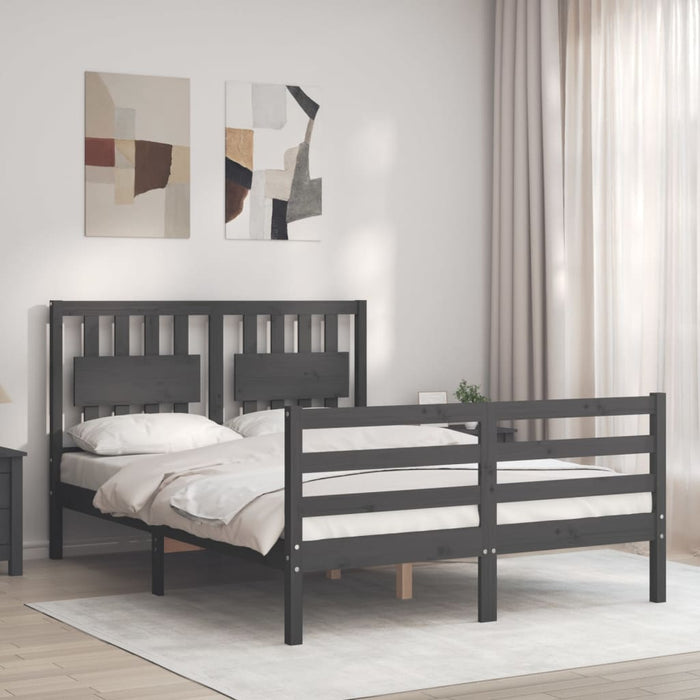 Bed Frame with Headboard Grey Solid Wood 140 cm