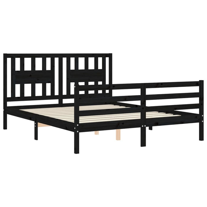 Bed Frame with Headboard Black Solid Wood 160 cm