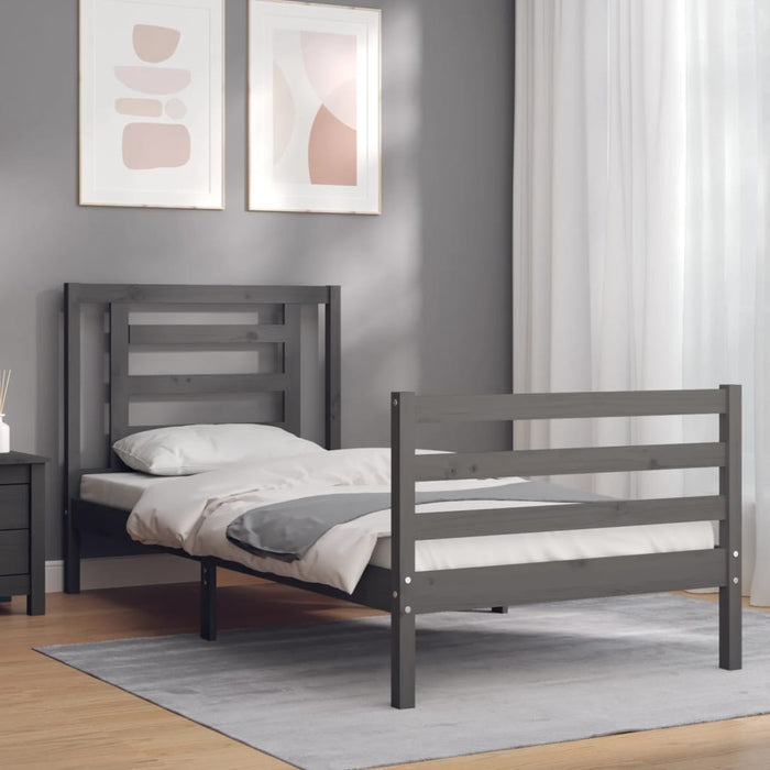 Bed Frame with Headboard Grey Solid Wood 100 cm