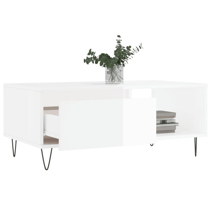 Coffee Table High Gloss White 90x50x36.5 cm Engineered Wood