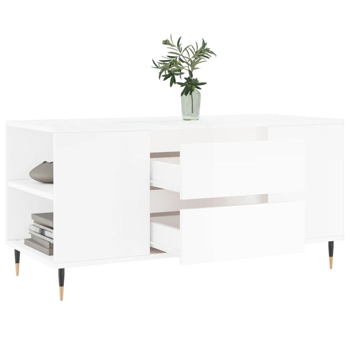 Coffee Table High Gloss White 102x44.5x50 cm Engineered Wood