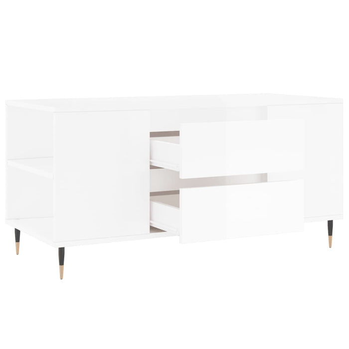 Coffee Table High Gloss White 102x44.5x50 cm Engineered Wood