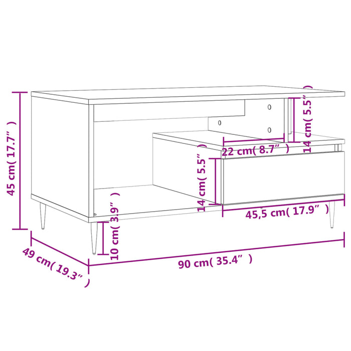 Coffee Table White 90x49x45 cm Engineered Wood