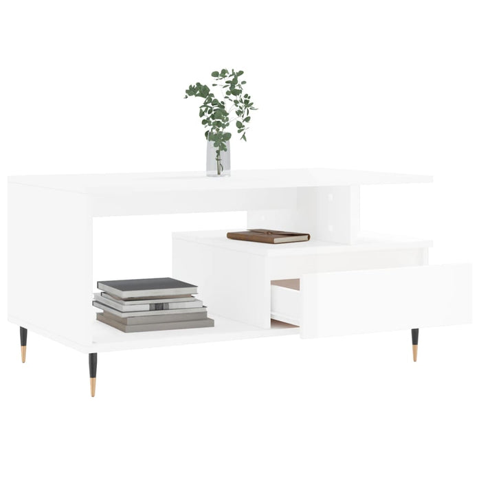 Coffee Table High Gloss White 90x49x45 cm Engineered Wood