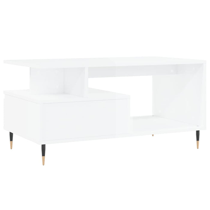 Coffee Table High Gloss White 90x49x45 cm Engineered Wood