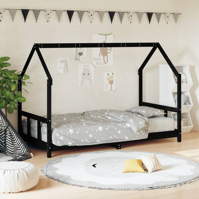 Kids Bed Frame Black 90x200 cm Solid Wood Pine