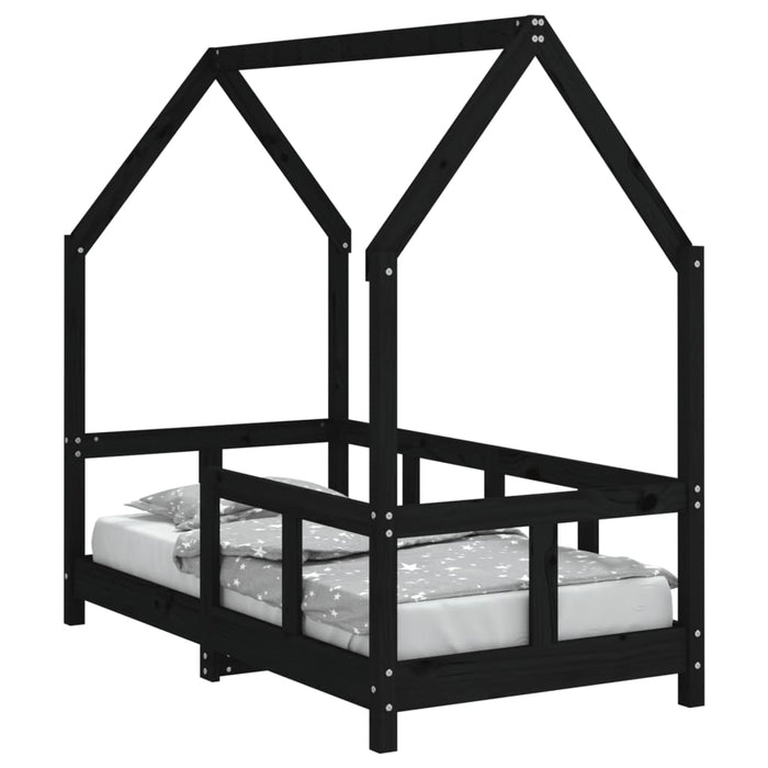 Kids Bed Frame Black 70x140 cm Solid Wood Pine