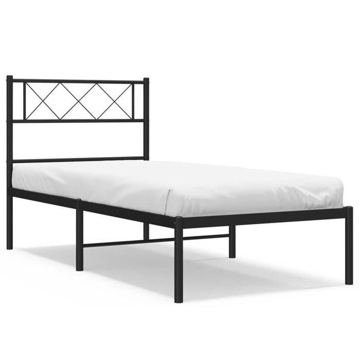 Metal Bed Frame with Headboard Black 100x190 cm