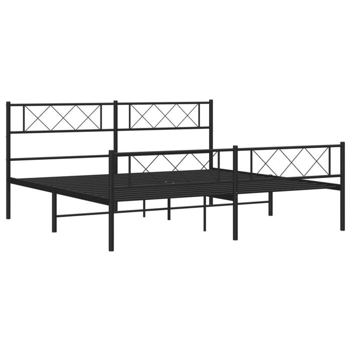 Metal Bed Frame with Headboard and Footboard Black Super King Size