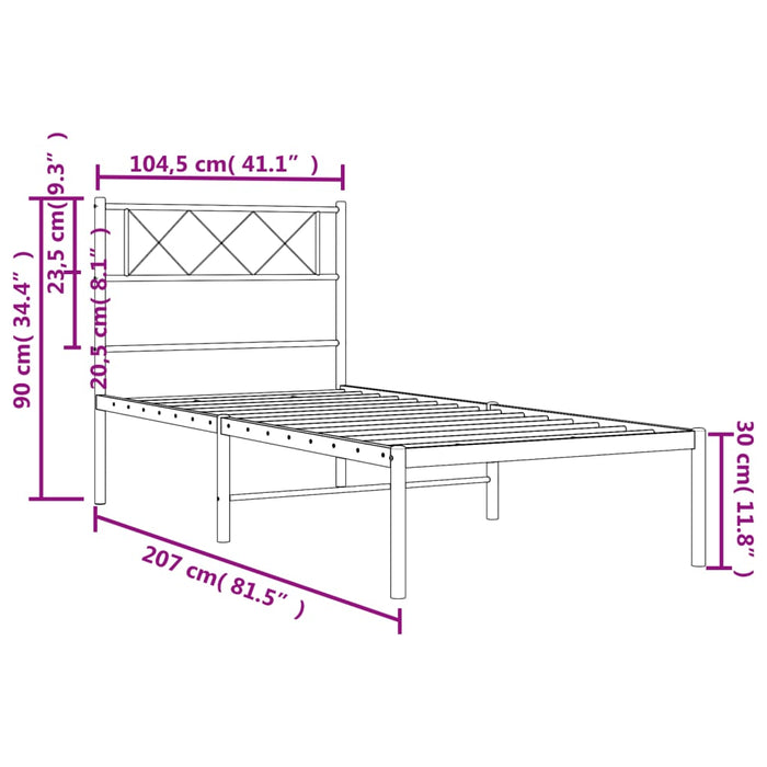Metal Bed Frame with Headboard White 100x200 cm