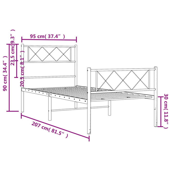 Metal Bed Frame with Headboard and Footboard White 90x200 cm