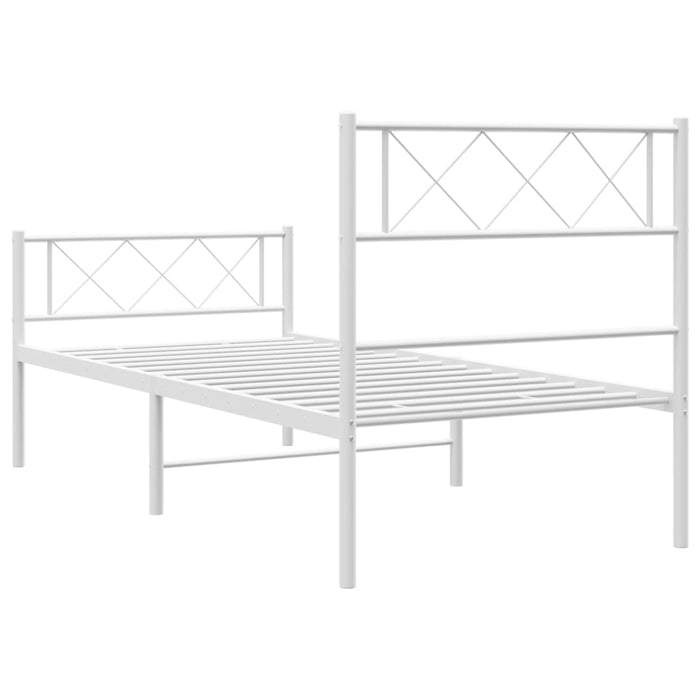 Metal Bed Frame with Headboard and Footboard White 100x190 cm