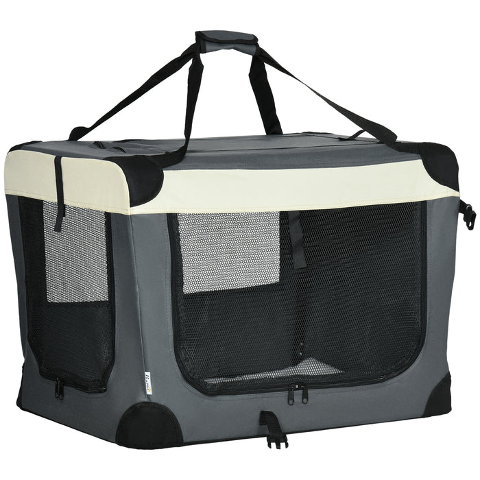 PawHut 70cm Foldable Pet Carrier, Dog Cage, Portable Cat Carrier, Cat Bag, Pet Travel Bag with Cushion for Miniature and Small Dogs, Grey