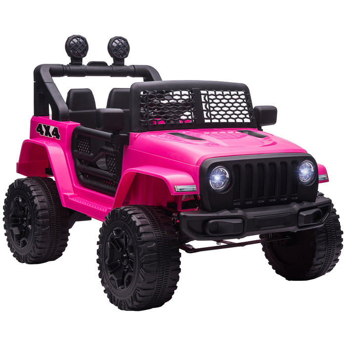 12V Battery-powered 2 Motors Kids Electric Ride On Car Truck Off-road Toy with Parental Remote Control Horn Lights Suspension Wheels Pink