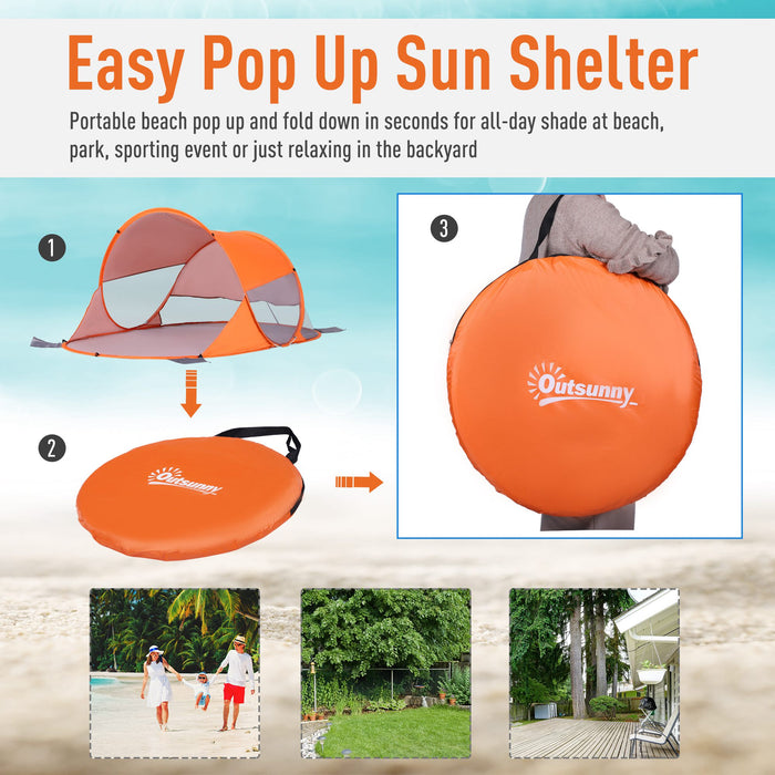 1-2 Person Pop up Beach Tent Hiking UV 30+ Protection Patio Sun Shelter Portable Automatic - Orange