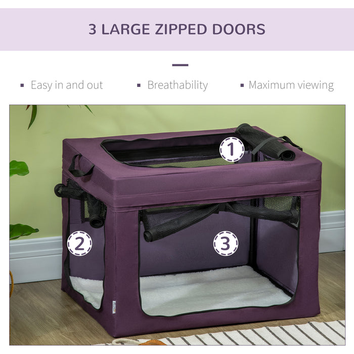PawHut Pet Carrier, Portable Cat Carrier, Foldable Dog Bag for Miniature and Small Dogs, 69 x 51 x 51 cm, Purple