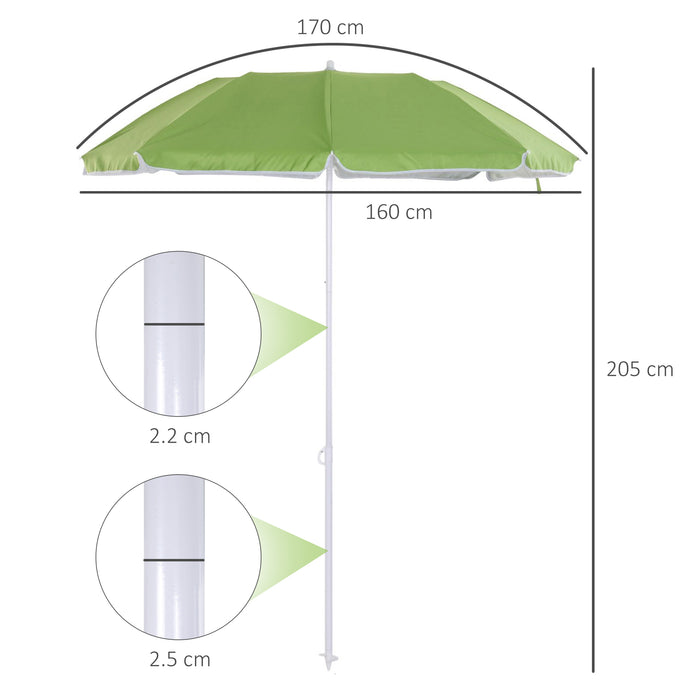 1.7m x 2m Tilted Steel Frame Beach Parasol Green