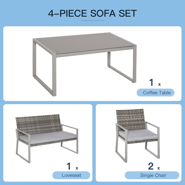 4-Seater Rattan Garden Furniture Set 2 Single Sofa Arm Chairs 1 Bench with Cushions & Coffee Table Patio Backyard Wicker Weave