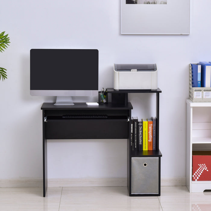 Computer PC Desk with Sliding Keyboard Tray Storage Drawer Shelf Home Office Workstation Gaming Study Wooden Black