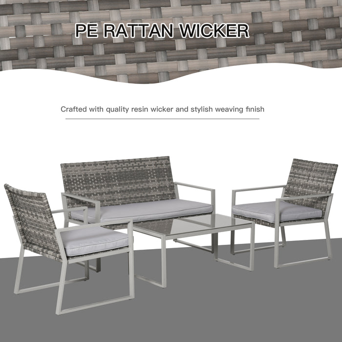 4-Seater Rattan Garden Furniture Set 2 Single Sofa Arm Chairs 1 Bench with Cushions & Coffee Table Patio Backyard Wicker Weave