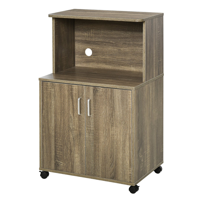 Microwave Cart on Wheels Utility Trolley Storage Sideboard Bookcase with 2-door Cabinet, 97H x 60.4W x 40.3Dcm, Grey