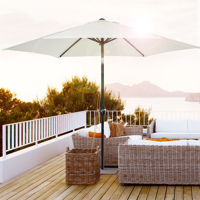 2.7 m Patio Umbrella Sun Shade Tilt Crank Garden Aluminium Frame-Cream White