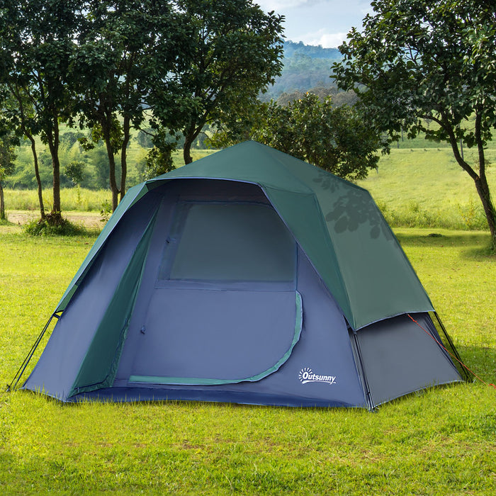 Fibreglass Frame 3/4 Person Lightweight Camping Tent Green