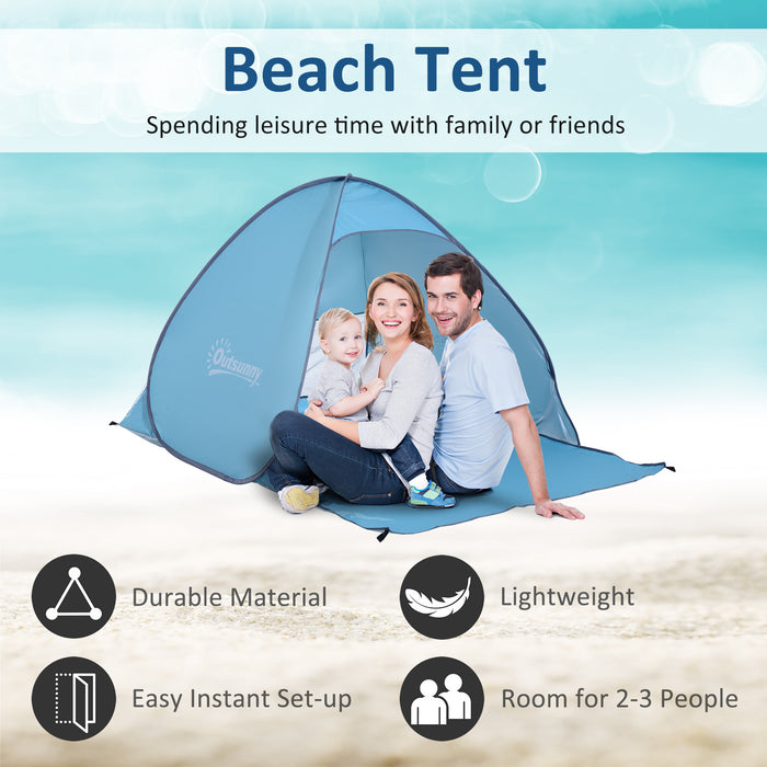 2-3 Person Pop up Beach Tent Hiking UV 30+ Protection Patio Sun Shelter (Blue)