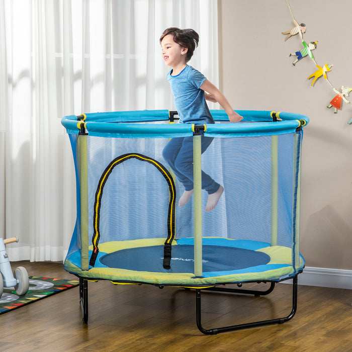 ZONEKIZ 140 cm Kids Trampoline Indoor Bouncer Jumper with Security Enclosure Net, Bungee Gym for Children 1-6 Years Old, Blue