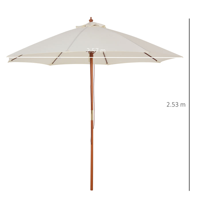 2.5m Wood Garden Parasol Sun Shade Patio Outdoor Market Umbrella Canopy with Top Vent, Cream White