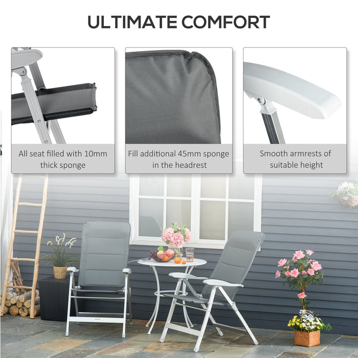 2 Pcs Patio Folding Dining Chair w/ Adjustable Back & Armrest Portable for Camping Garden Pool Beach Deck Grey