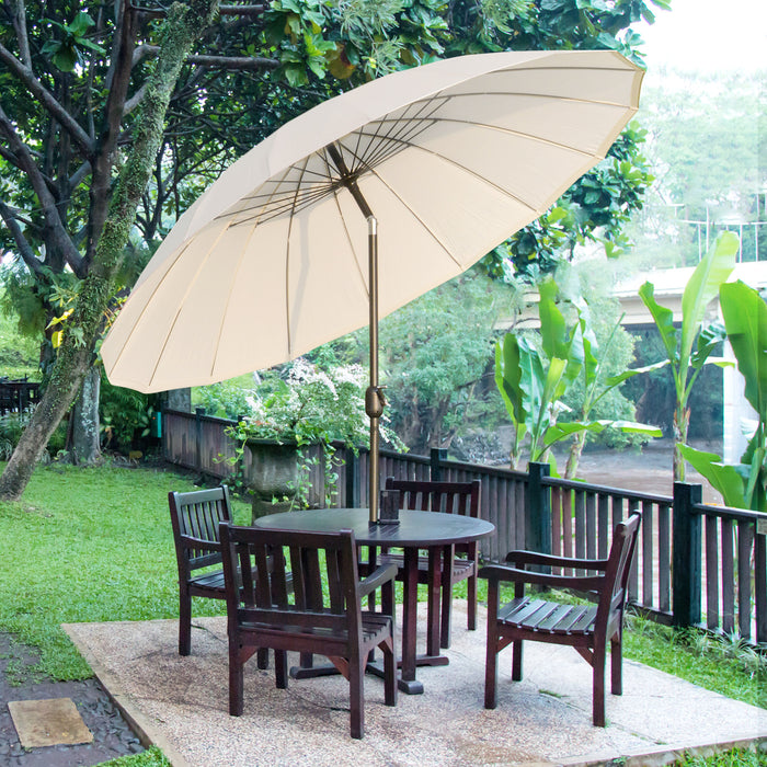 ­±255cm Patio Parasol Umbrella Outdoor Market Table Parasol with Push Button Tilt Crank and Sturdy Ribs for Garden Lawn Backyard Pool White