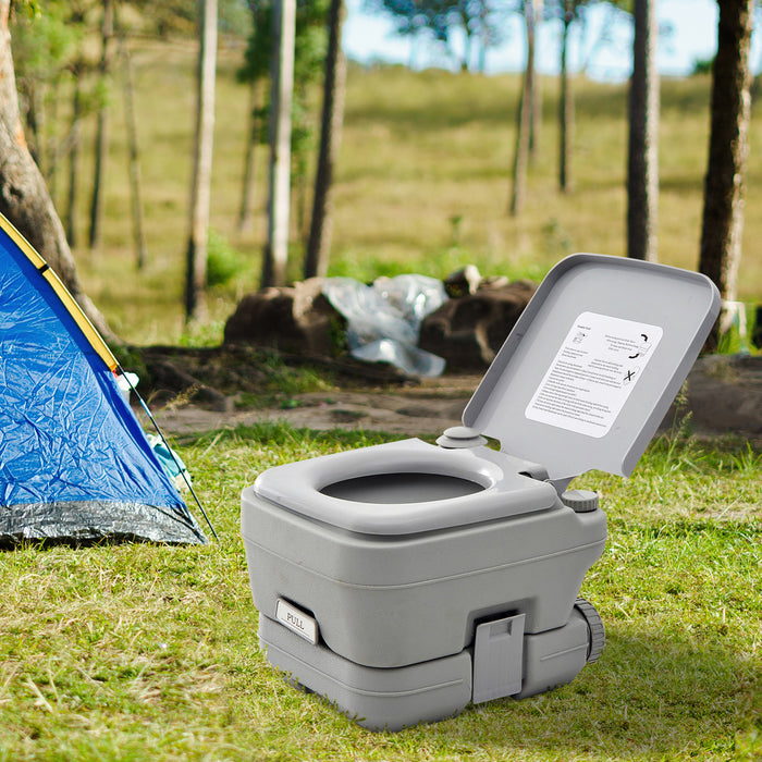 10L Portable Travel Toilet Outdoor Camping Picnic with 2 Detachable Tanks & Push-button Operation, Grey