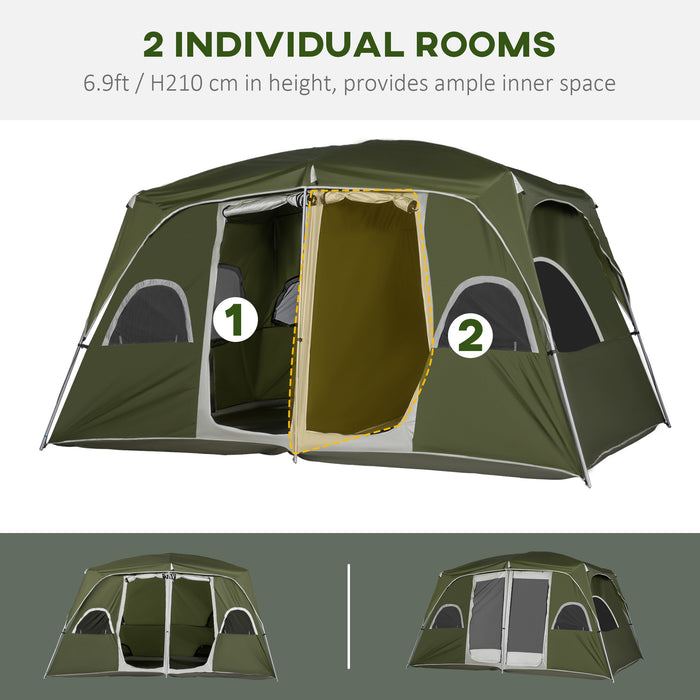 Camping Tent, Family Tent 4-8 Person 2 Room, with Large Mesh Windows, Easy Set Up for Backpacking Hiking Outdoor, Green