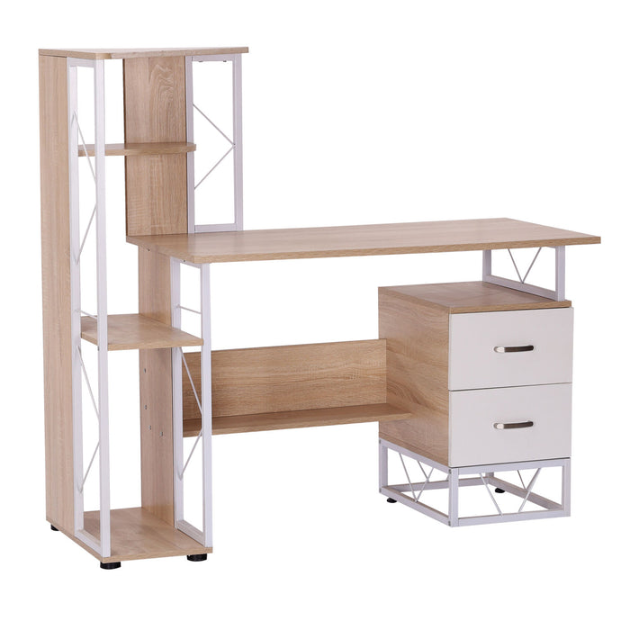 Computer Writing Desk PC Workstation w/2 Drawers Multi-Shelves Home Office Furniture