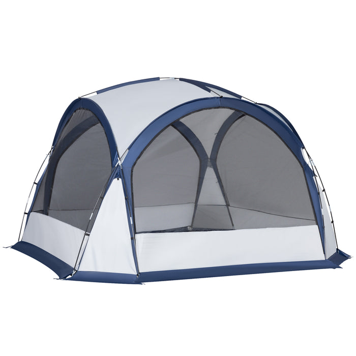 Dome Tent for 6-8 Person, Camping Tent with 4 Zipped Mesh Doors, Removable Polyester Cloth, Lamp Hook, Portable Carry Bag, White and Blue