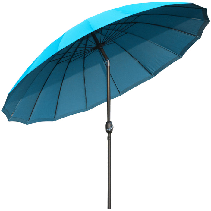 ­±255cm Patio Parasol Umbrella Outdoor Market Table Parasol with Push Button Tilt Crank and 18 Sturdy Ribs for Garden Lawn Backyard Pool Blue