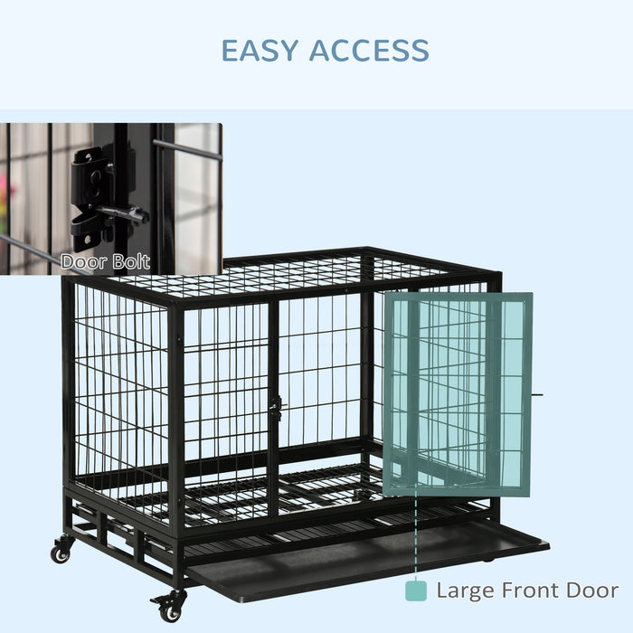 PawHut 38" Heavy Duty Metal Dog Kennel Pet Cage with Crate Tray and Wheels - Black (Medium)