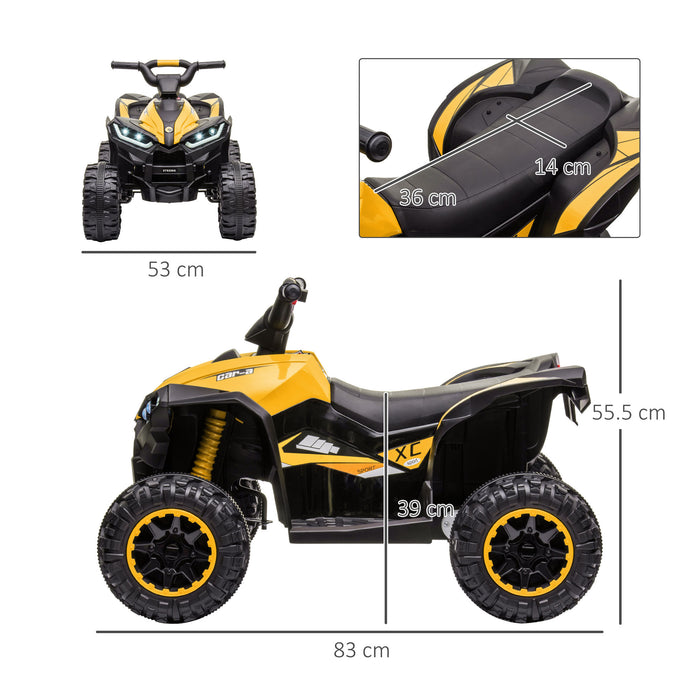 12V Quad Bike with Forward Reverse Functions, Ride on Car ATV Toy with High/Low Speed, Slow Start, Suspension System, Horn, Music, Yellow