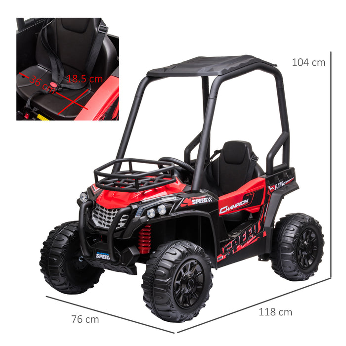 12V Battery-powered Kids Electric Ride On Car Off-road UTV Toy 3-6 km/h with High Roof Parental Remote Control Lights MP3 Suspension Wheels Red