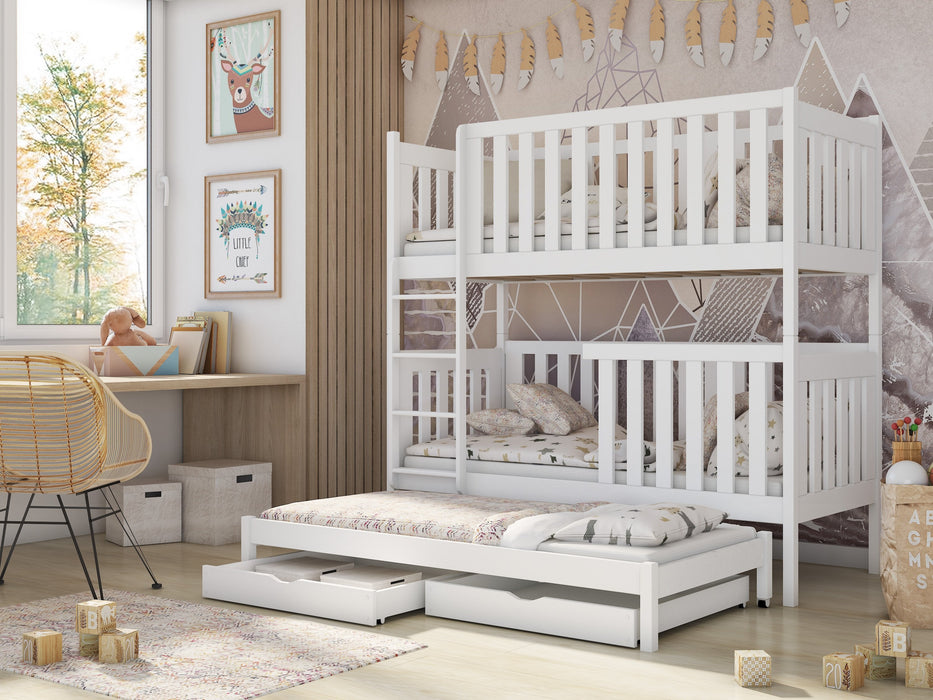 Wooden Bunk Bed Emily with Trundle and Storage