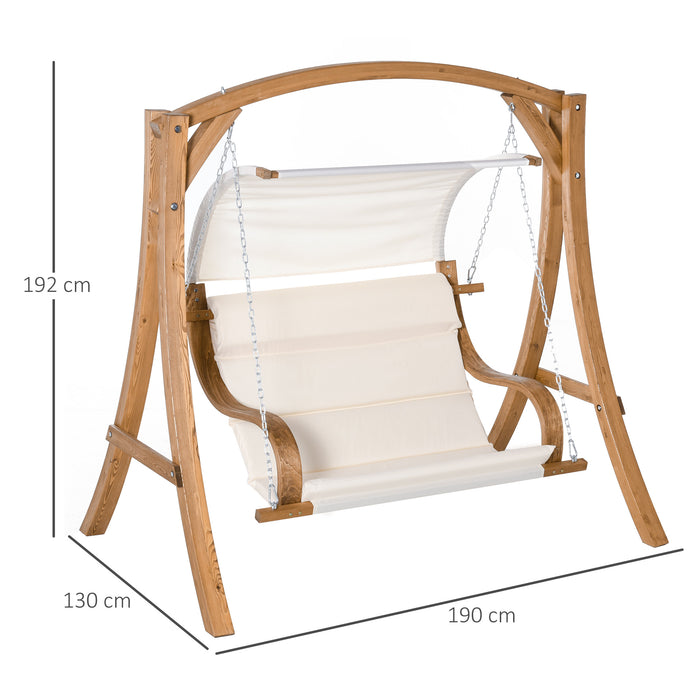 Wooden Porch Swing Chair A-Frame Wood Log Swing Bench Chair With Canopy and Cushion for Patio Garden Yard