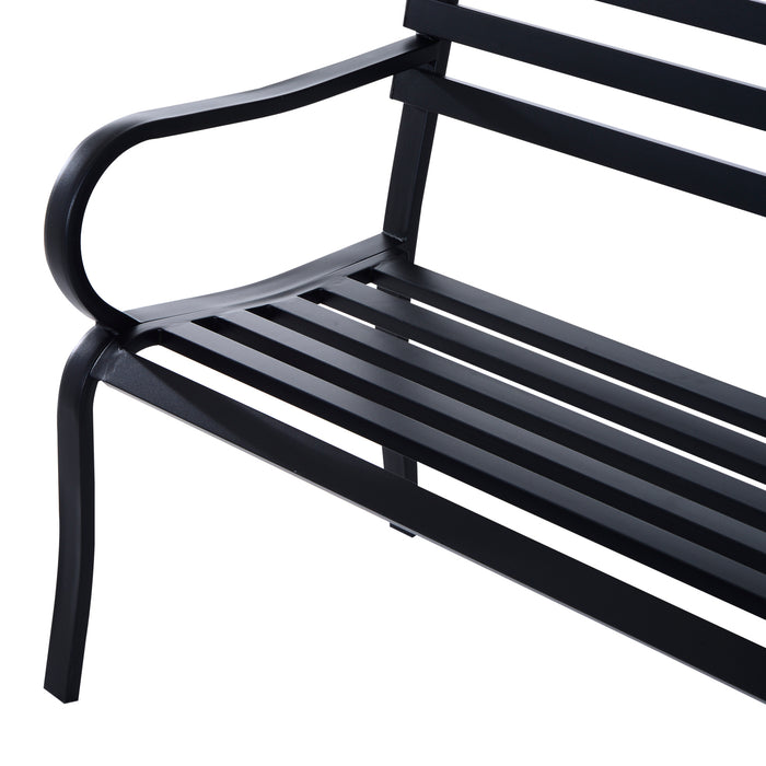 2 Seater Metal Garden Park Bench Porch Chair Furniture Patio Outdoor Park Loveseat Seat Black