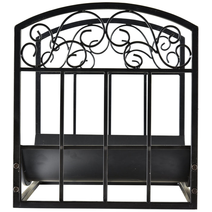 Wrought Iron Inner Arced Wood Log Holder Indoor Outdoor Storage Shelf w/ Elegant Scrolls Rust-Resistant Stacker Black