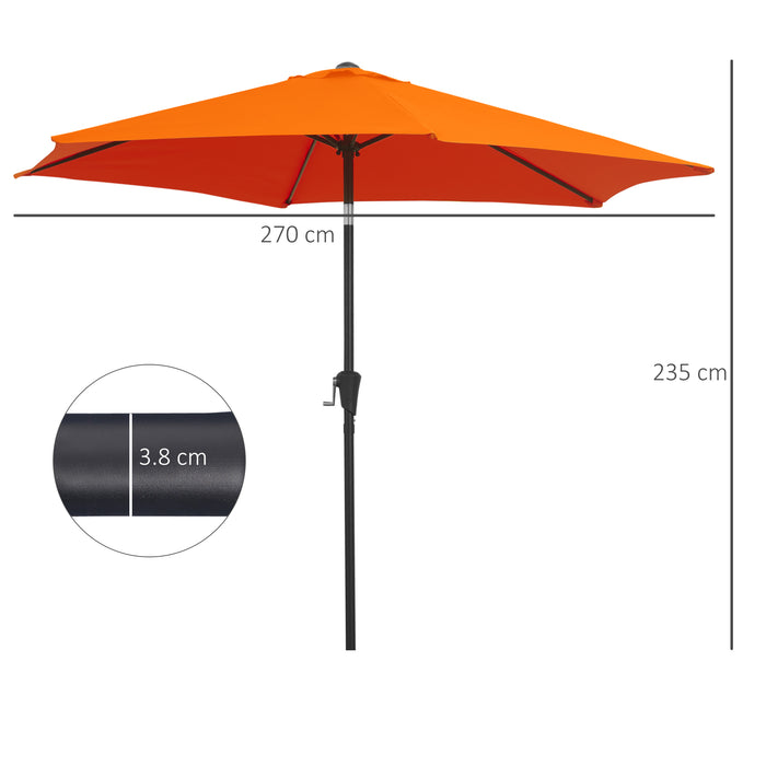 2.7M Patio Tilt Umbrella Sun Parasol Outdoor Garden Sun Shade Aluminium Frame with Crank???Orange???