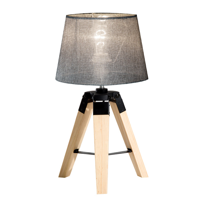 Wooden Tripod Table Lamp for Side, Desk or End Table with E27 Bulb Base??ÛGrey Shade??Ù