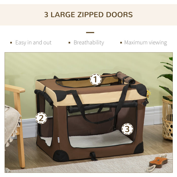 PawHut 70cm Foldable Pet Carrier, with Cushion, for Small Dogs and Cats - Brown