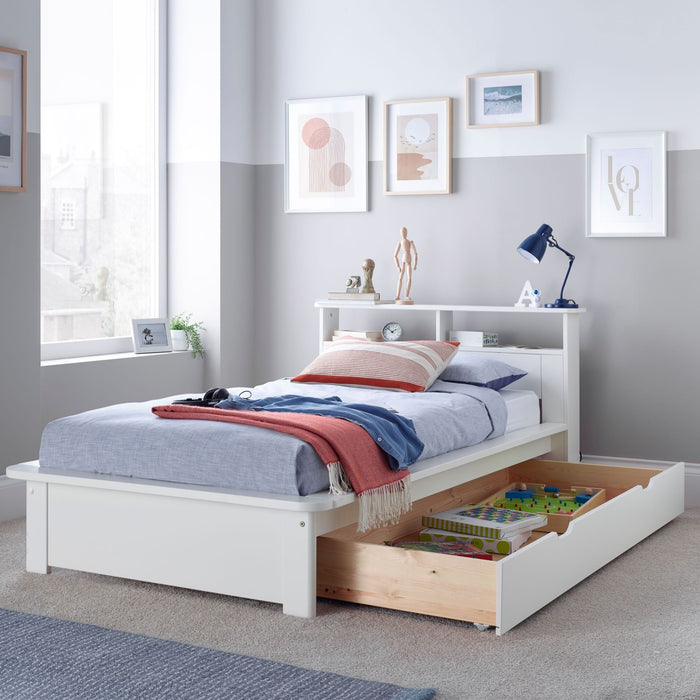 Fraser White Wooden Storage Single Bed